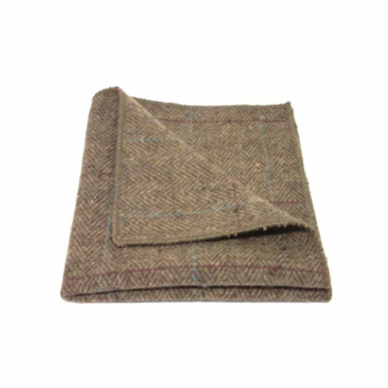 King & Priory Luxury Herringbone Brown Tweed Bow Tie & Pocket Square Set