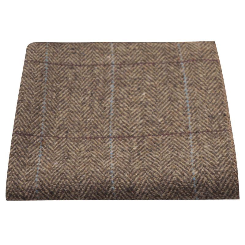 king & priory Luxury Herringbone Brown Tweed Pocket Square