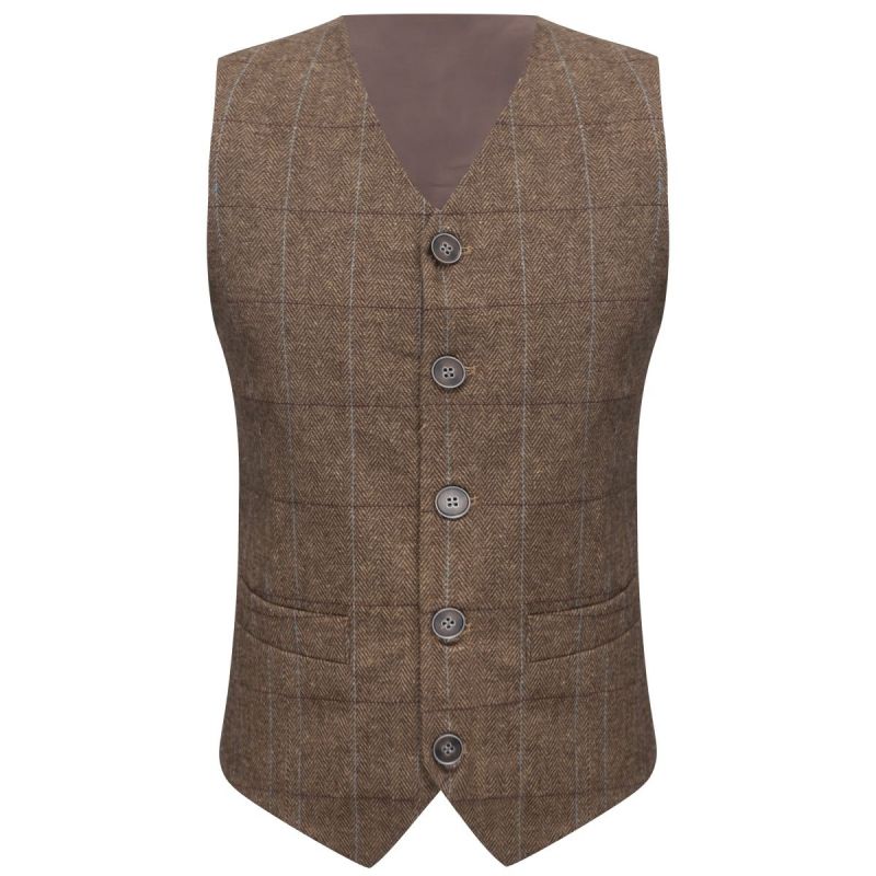King & Priory Luxury Herringbone Brown Tweed Waistcoat