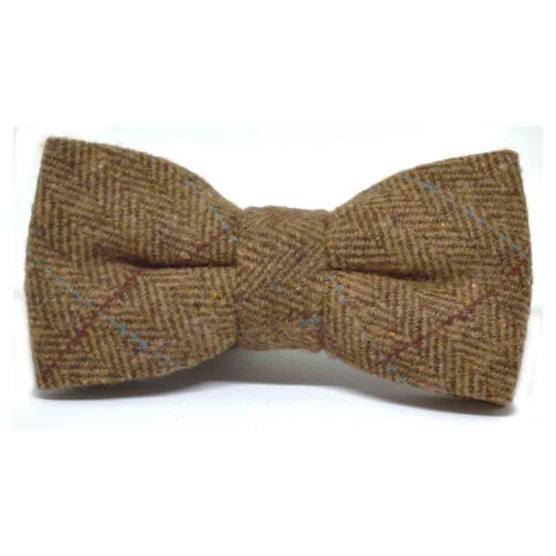 King & Priory Luxury Herringbone Brown Tweed Waistcoat With Lapel & Matching Bow Tie
