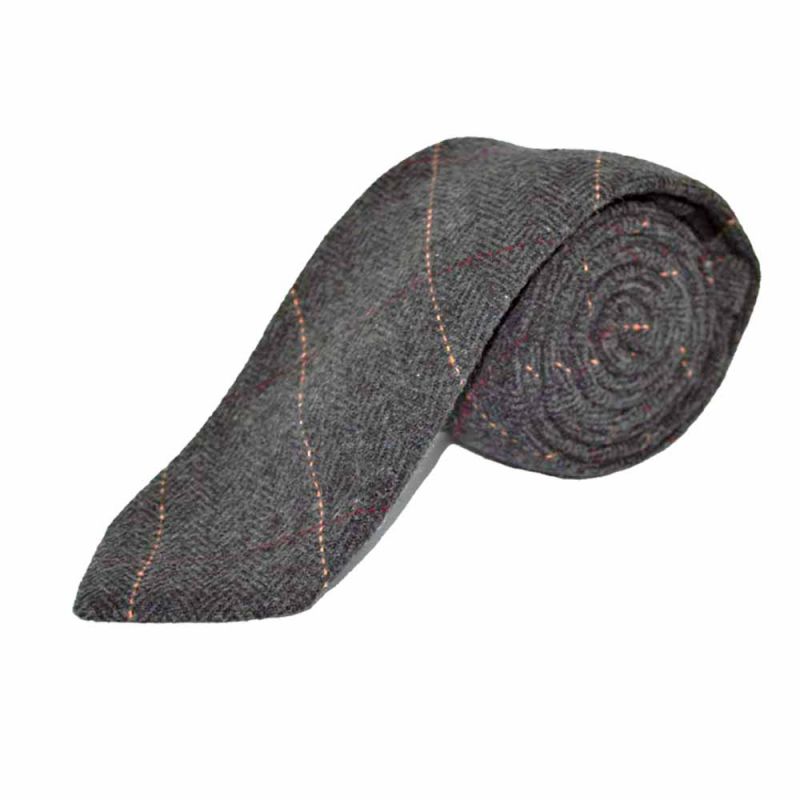 King & Priory Luxury Herringbone Charcoal Grey Tweed Bow Tie Tie & Pocket Square Set Boxed