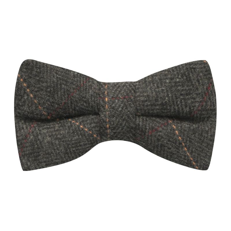king & priory Luxury Herringbone Charcoal Grey Tweed Bow Tie
