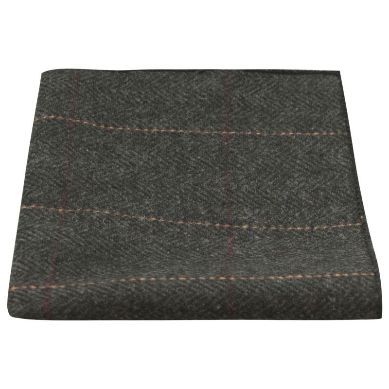 king & priory Luxury Herringbone Charcoal Grey Tweed Pocket Square