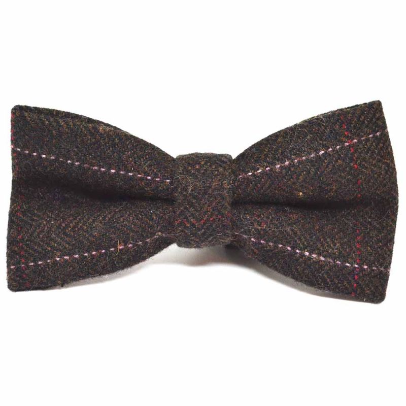 King & Priory Luxury Herringbone Chocolate Brown Bow Tie Tie & Pocket Square Set