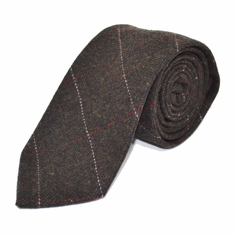 King & Priory Luxury Herringbone Chocolate Brown Tie & Pocket Square Set