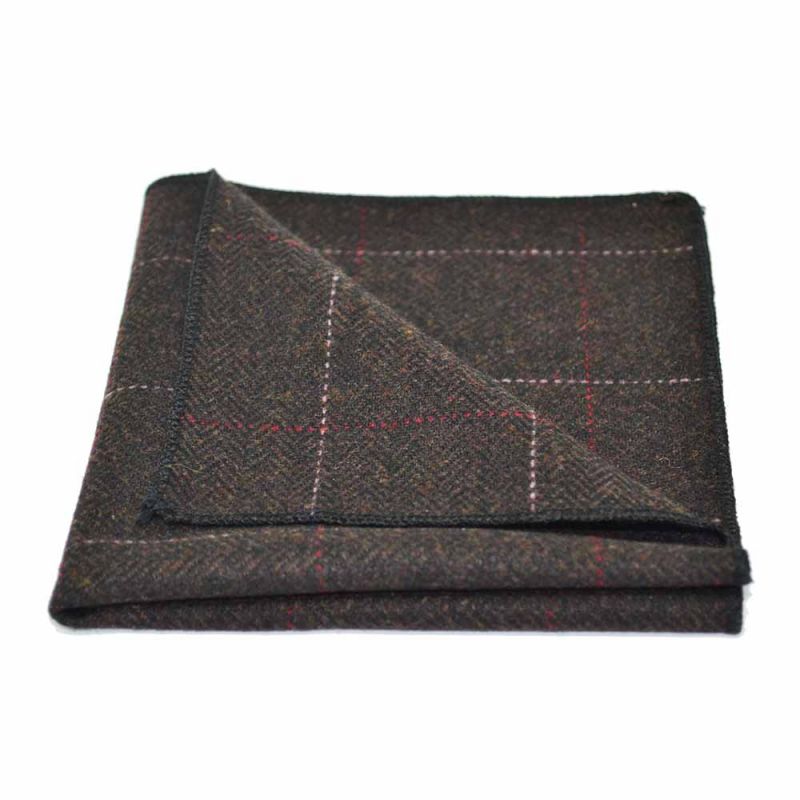 King & Priory Luxury Herringbone Chocolate Brown Tie & Pocket Square Set