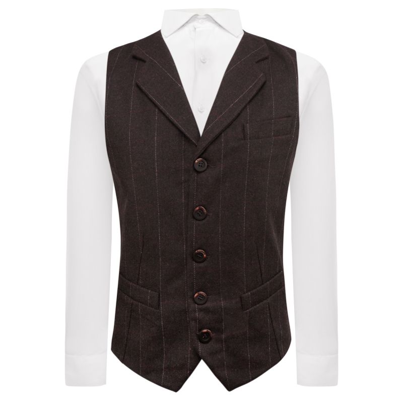 king & priory Luxury Herringbone Chocolate Brown Waistcoat