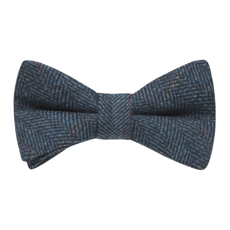 King & Priory Luxury Herringbone Denim Blue Tweed Bow Tie