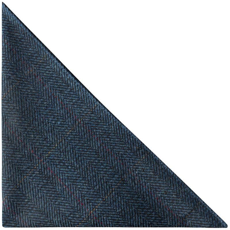 King & Priory Luxury Herringbone Denim Blue Tweed Pocket Square