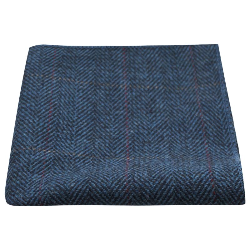 king & priory Luxury Herringbone Denim Blue Tweed Pocket Square