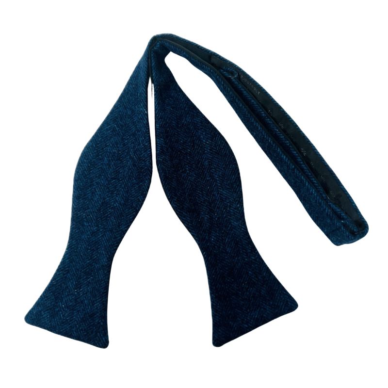 king & priory Luxury Herringbone Denim Blue Tweed Self-Tie Bow Tie