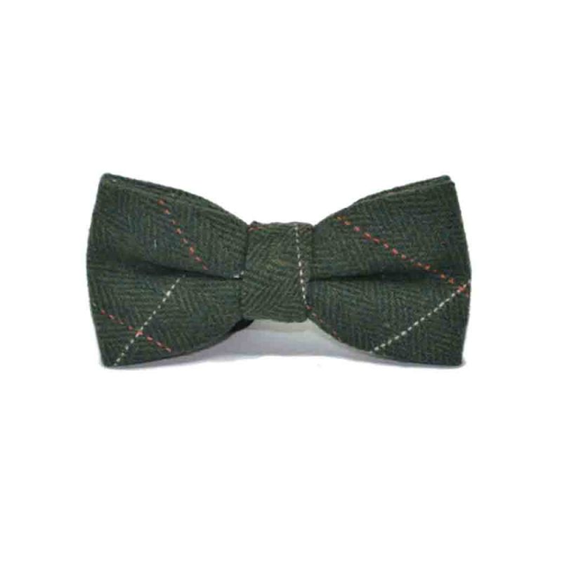 King & Priory Luxury Herringbone Forest Green Tweed Bow Tie Tie & Pocket Square Set
