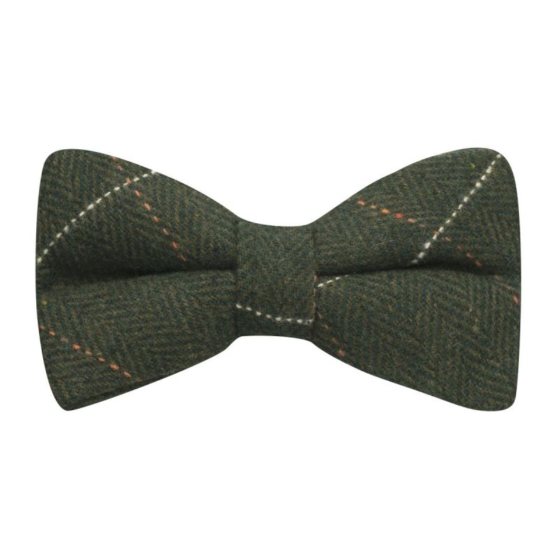 king & priory Luxury Herringbone Forest Green Tweed Bow Tie