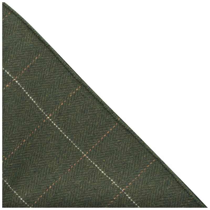 King & Priory Luxury Herringbone Forest Green Tweed Pocket Square