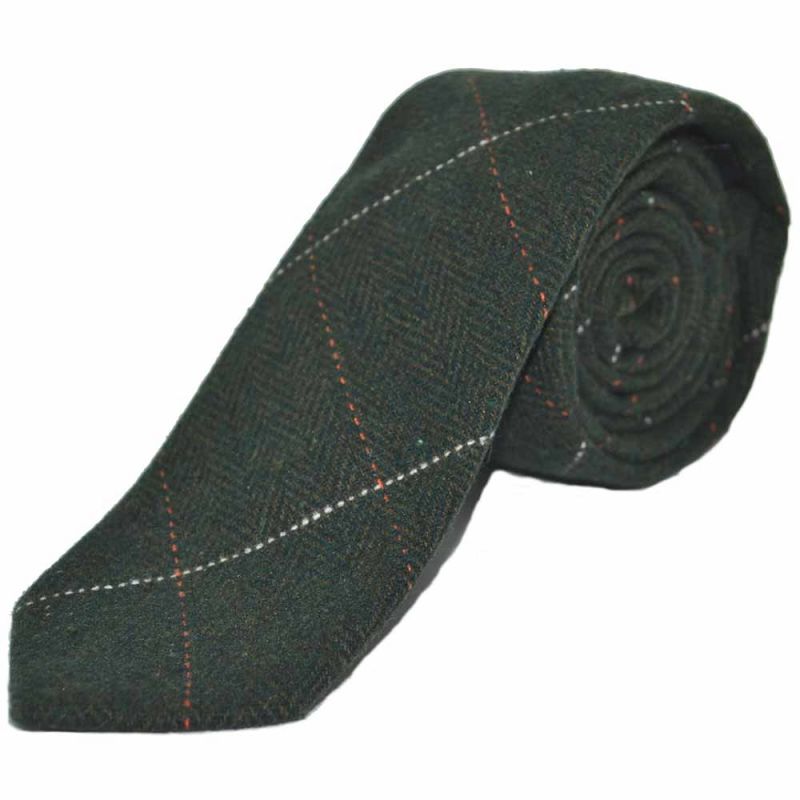 King & Priory Luxury Herringbone Forest Green Tweed Tie