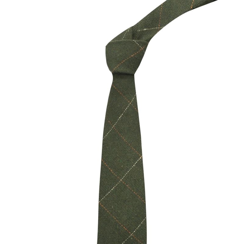 King & Priory Luxury Herringbone Forest Green Tweed Tie