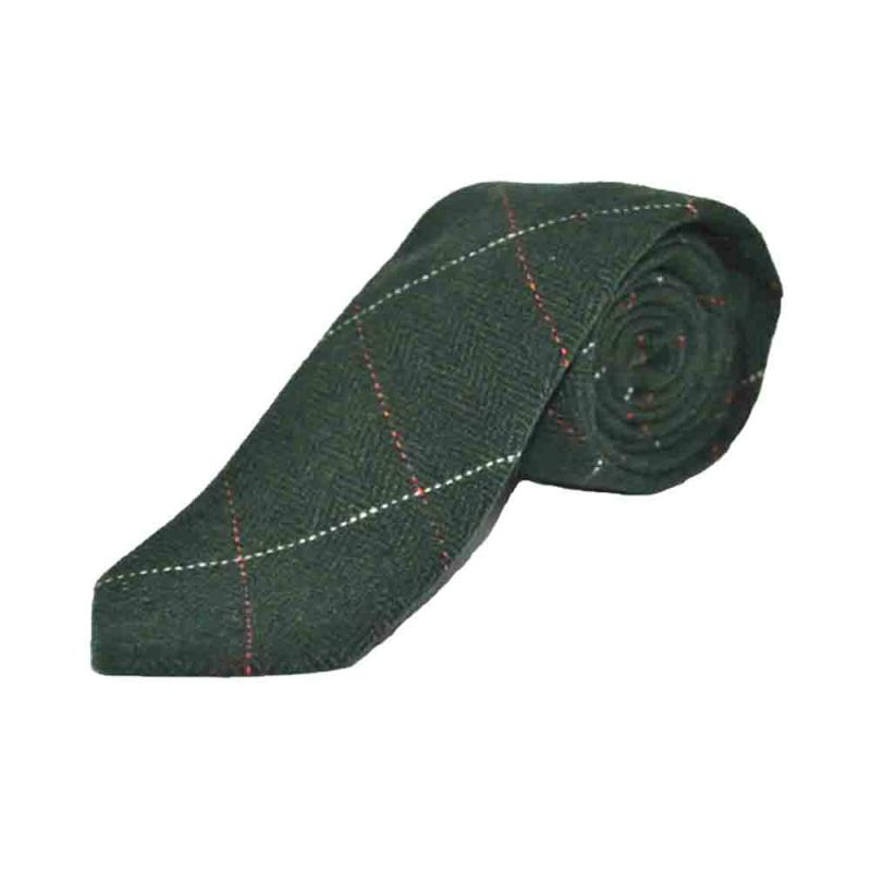 King & Priory Luxury Herringbone Forest Green Tweed Tie & Pocket Square Set Boxed