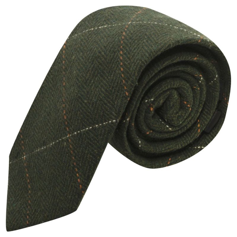 king & priory Luxury Herringbone Forest Green Tweed Tie