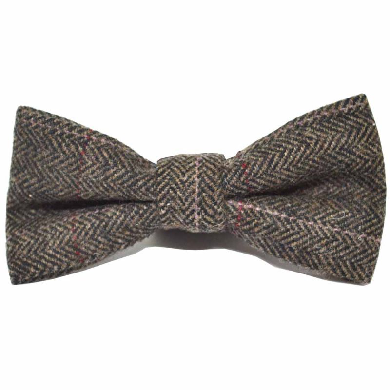 King & Priory Luxury Herringbone Mocha Brown Bow Tie & Pocket Square Set