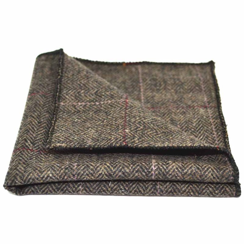 King & Priory Luxury Herringbone Mocha Brown Bow Tie & Pocket Square Set