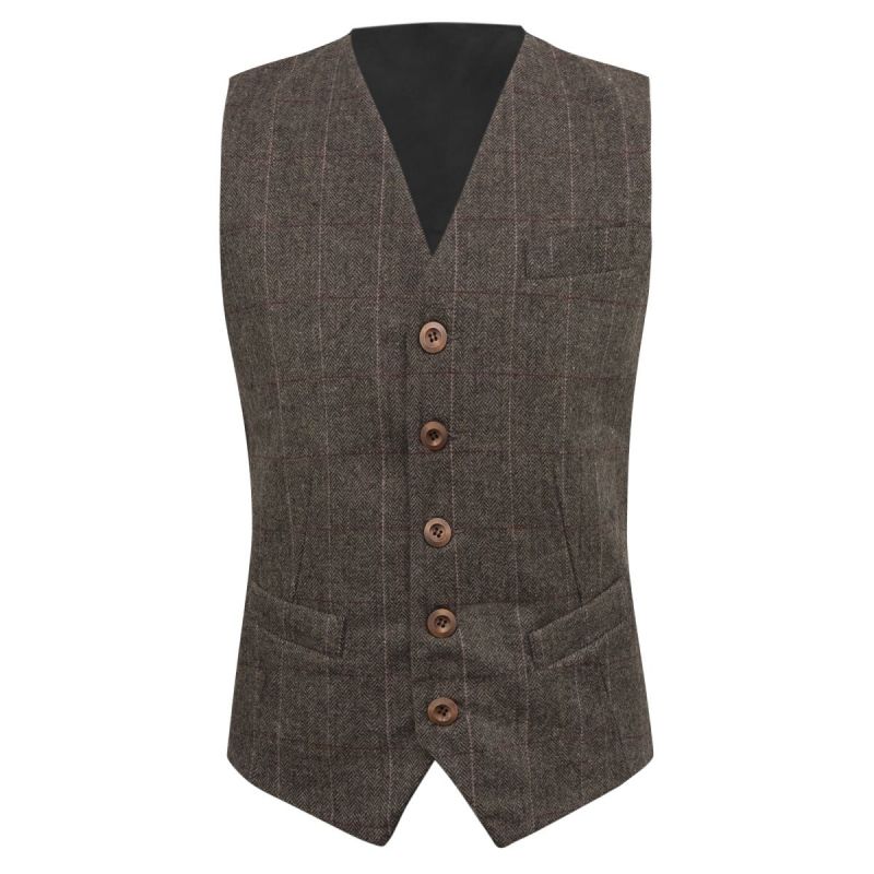 King & Priory Luxury Herringbone Mocha Brown Tweed Waistcoat