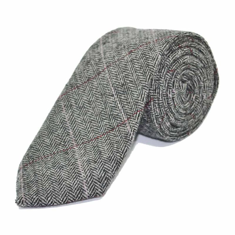 King & Priory Luxury Herringbone Pewter Grey Tie & Pocket Square Set