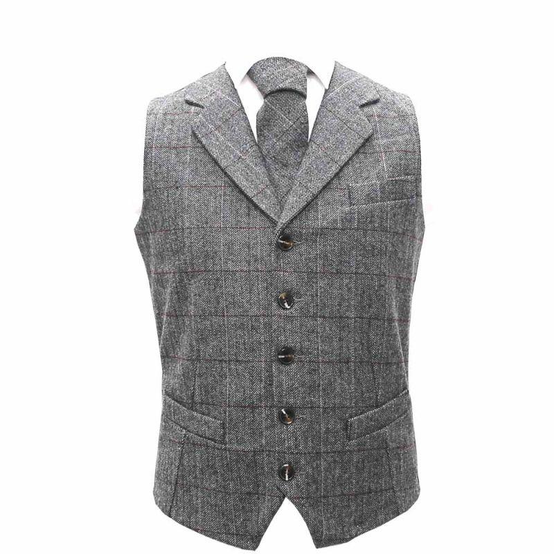 King & Priory Luxury Herringbone Pewter Grey Waistcoat Bow Tie Tie & Pocket Square Set