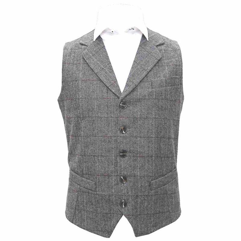 King & Priory Luxury Herringbone Pewter Grey Waistcoat & Tie Set
