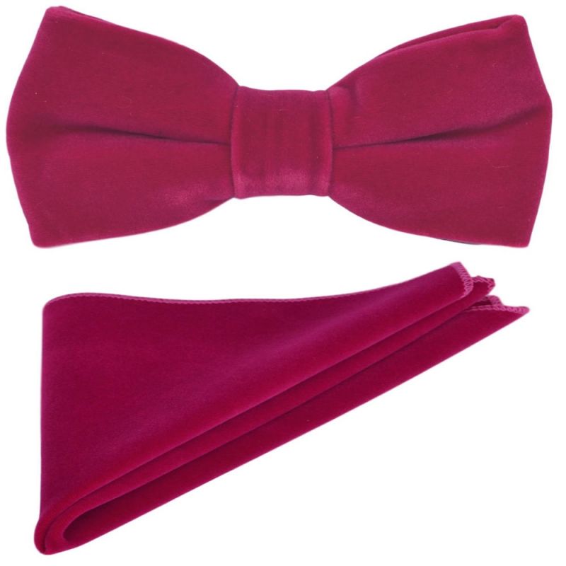 king & priory Magenta Pink Velvet Bow Tie & Pocket Square Set