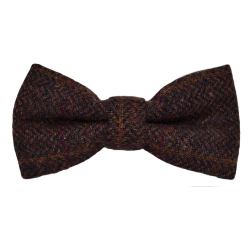 King & Priory Mahogany Herringbone Check Bow Tie & Pocket Square Set