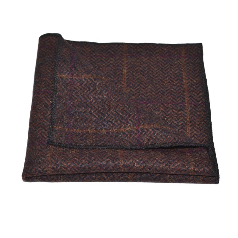 king & priory Mahogany Herringbone Check Bow Tie & Pocket Square Set