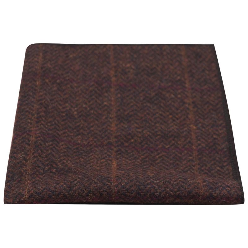 king & priory Mahogany Herringbone Check Pocket Square