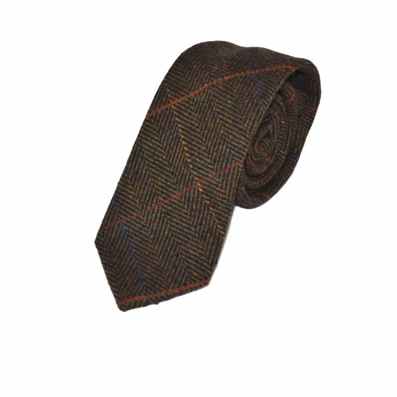 king & priory Mahogany Herringbone Check Tie & Pocket Square Set