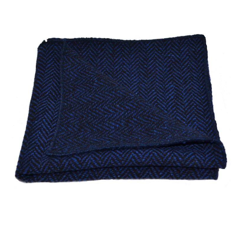 king & priory Midnight Blue & Black Herringbone Bow Tie & Pocket Square Set