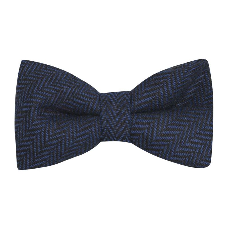 king & priory Midnight Blue & Black Herringbone Bow Tie