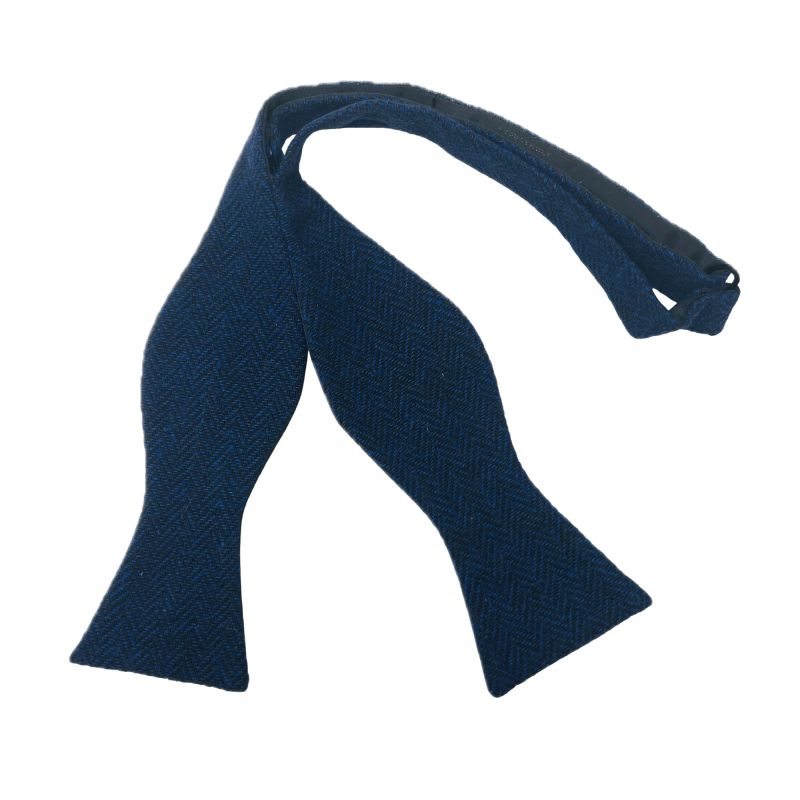 king & priory Midnight Blue & Black Herringbone Self-Tie Bow Tie