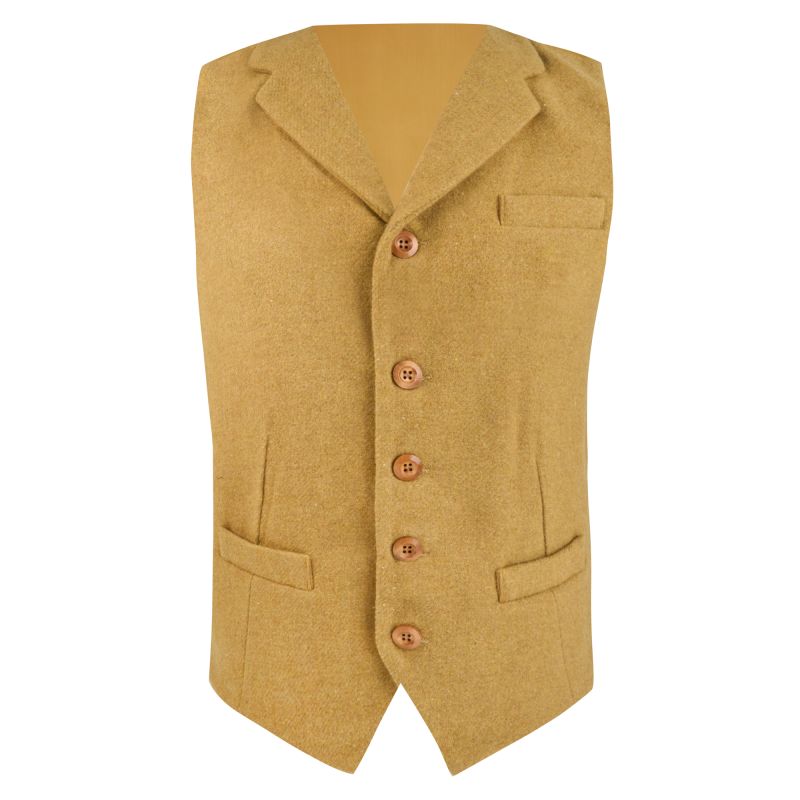 King & Priory Mustard Woven Wool Waistcoat With Lapel