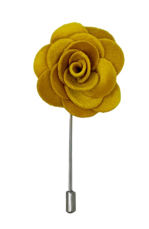 king & priory Mustard Yellow Velvet Flower/Rose Lapel Pin