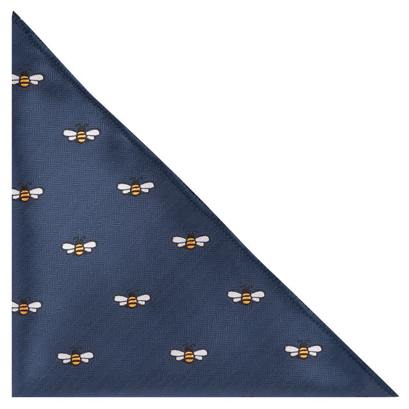king & priory Navy Blue Bee Herringbone Pocket Square
