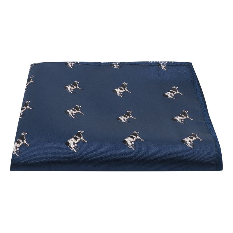 King & Priory Navy Blue Cow Embroidered Pocket Square