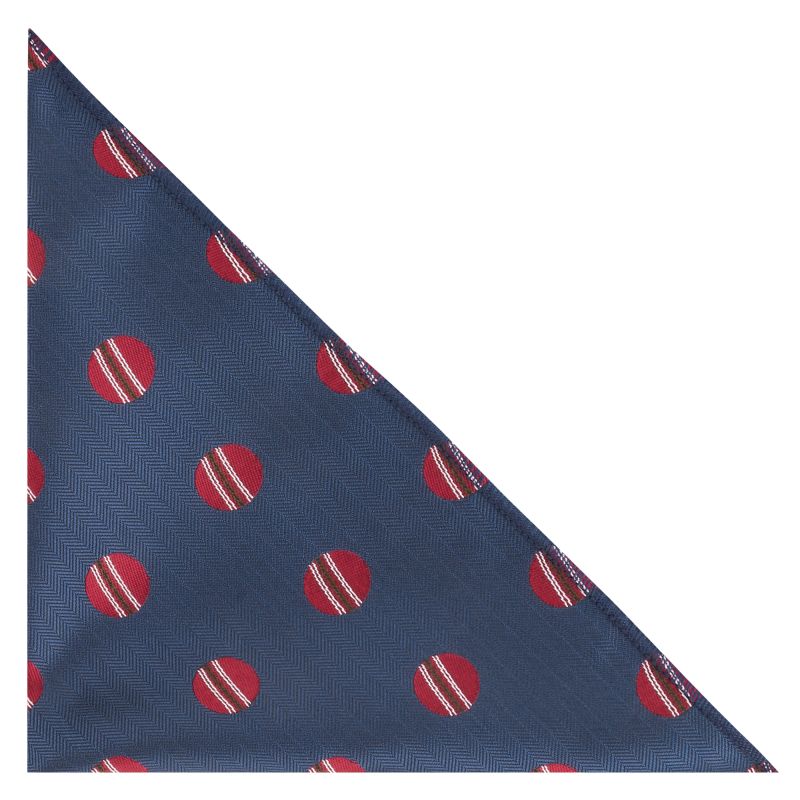King & Priory Navy Blue Cricket Ball Herringbone Pocket Square