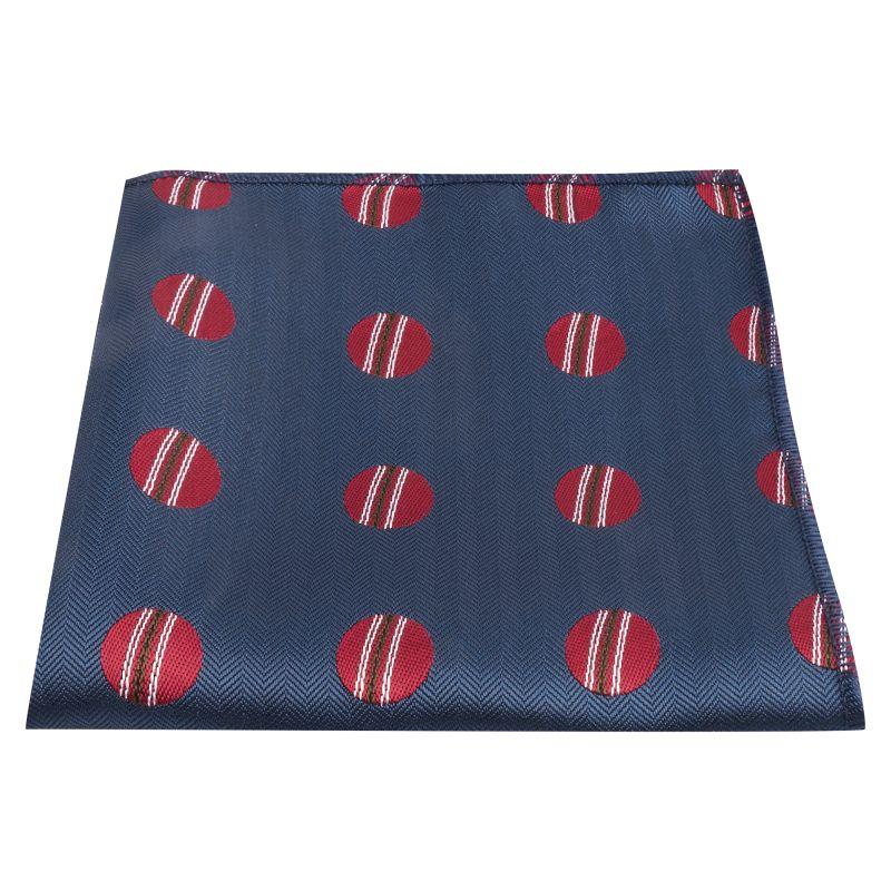 king & priory Navy Blue Cricket Ball Herringbone Pocket Square
