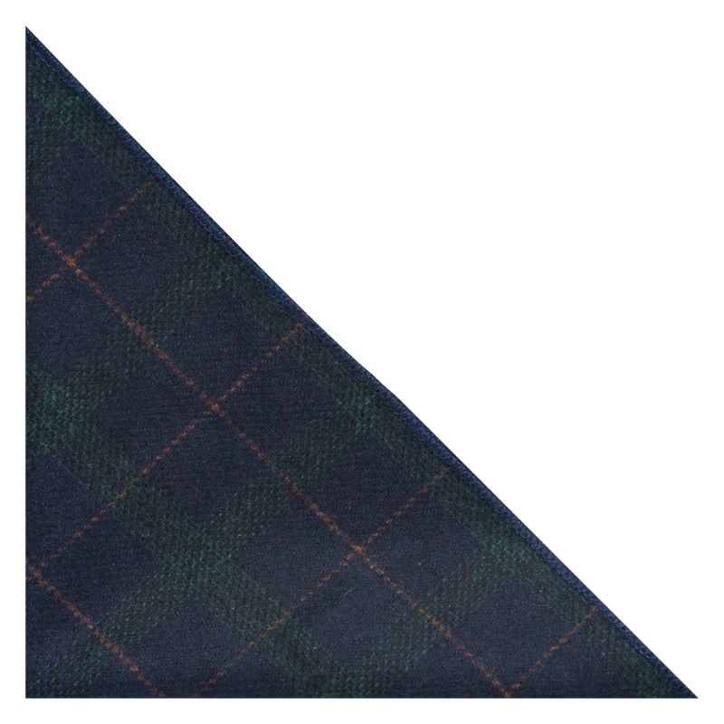King & Priory Navy Blue & Dark Green Check Pocket Square