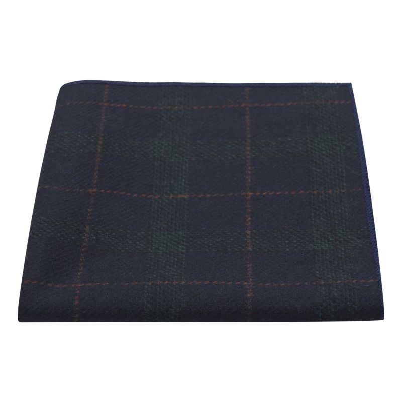 king & priory Navy Blue & Dark Green Check Pocket Square
