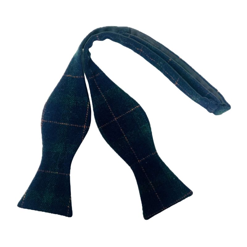 king & priory Navy Blue & Dark Green Check Self-Tie Bow Tie