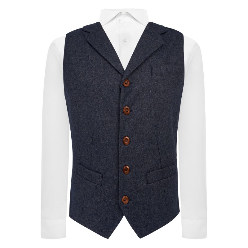 King & Priory Navy Blue Donegal Tweed Waistcoat With Lapel