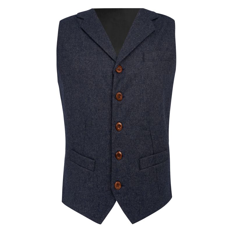 King & Priory Navy Blue Donegal Tweed Waistcoat With Lapel