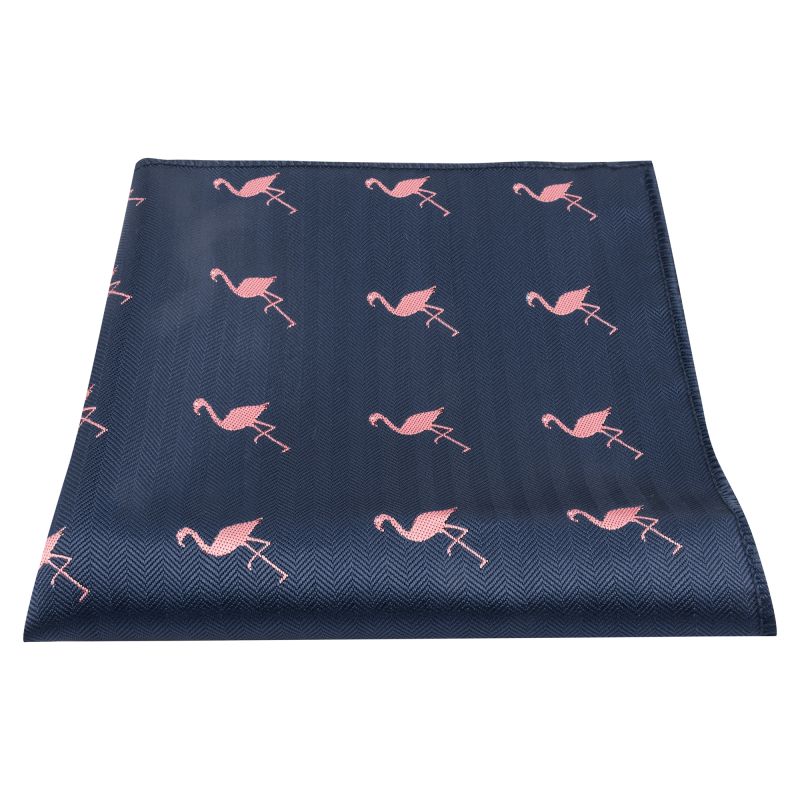 King & Priory Navy Blue Flamingo Herringbone Pocket Square