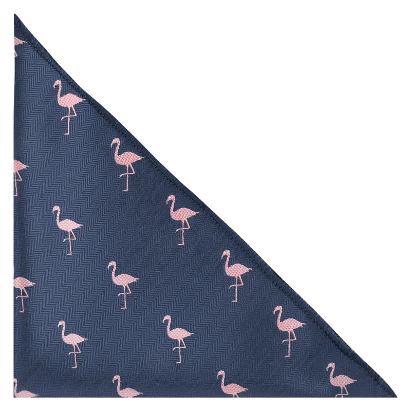 king & priory Navy Blue Flamingo Herringbone Pocket Square
