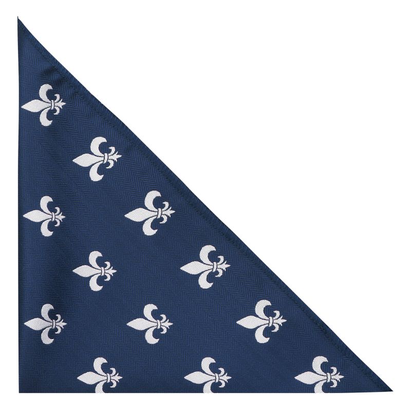 King & Priory Navy Blue Fleur De Lys Herringbone Pocket Square